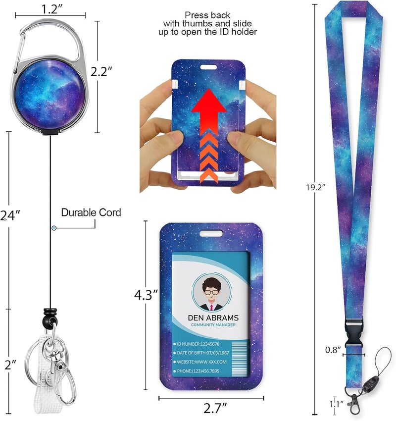 Piefly Lanyards for Id Badges, Nebula Starry Sky Badge Holder with Retractable Reel Belt Clip, Gaxlxy Space Work Name Tag Lanyard Vertical ID Card Protector Case for Women Nurse Doctor Teacher Student - Image 5